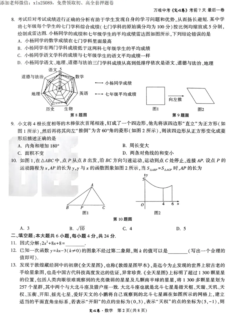 2025甘肃定心卷数学试卷_00_初中资料合集_万唯2025版万唯中考《定心卷》全国地方版实时更新（已更11省）_2025万唯中考《定心卷》7科（甘肃）
