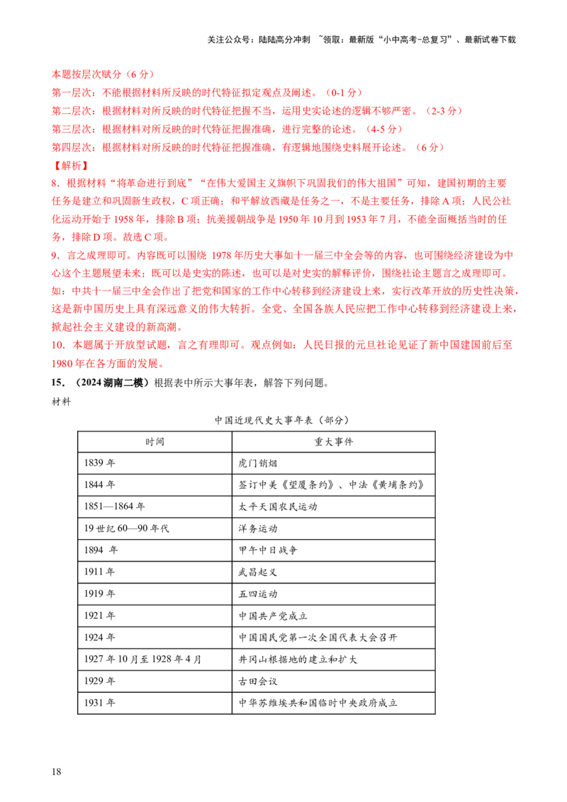 通关07开放性试题专练（解析版）_02中考总复习（2026版更新中）_06-历史-中考总复习_2024年中考复习资料_三轮复习_备战2024年中考历史抢分秘籍（全国通用）_考前抢分通关