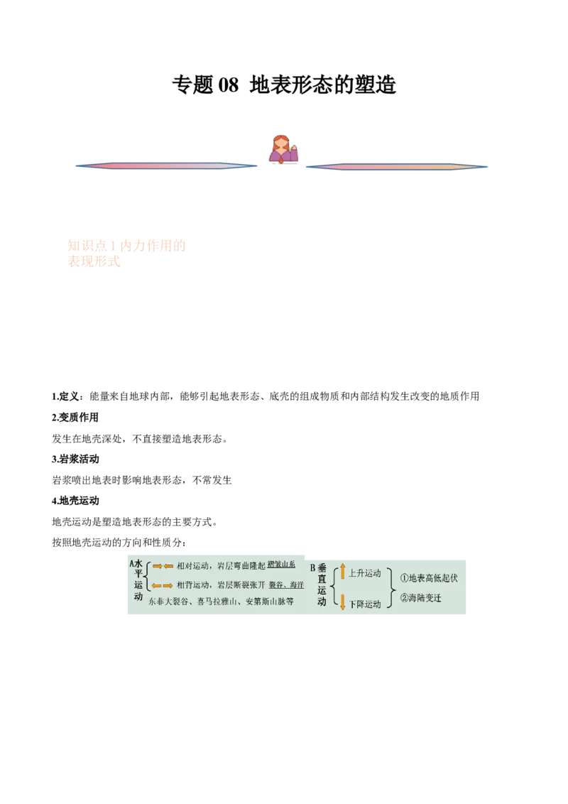 专题08地表形态-备战2023年高考地理一轮复习精讲精练（解析版）_9.2025地理总复习_赠品通用版（老高考）复习资料_一轮复习_备战2023年高考地理一轮复习精讲精练
