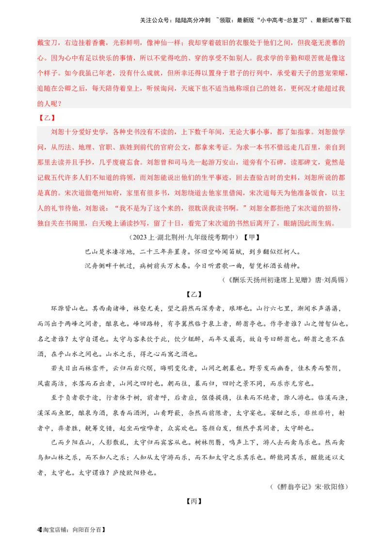 进阶练08文言文对比阅读（中考高频重难点）20篇-挑战中考备战2024年中考语文一轮总复习重难点全攻略（全国通用）（解析版）_02中考总复习（2026版更新中）_01-语文-中考总复习