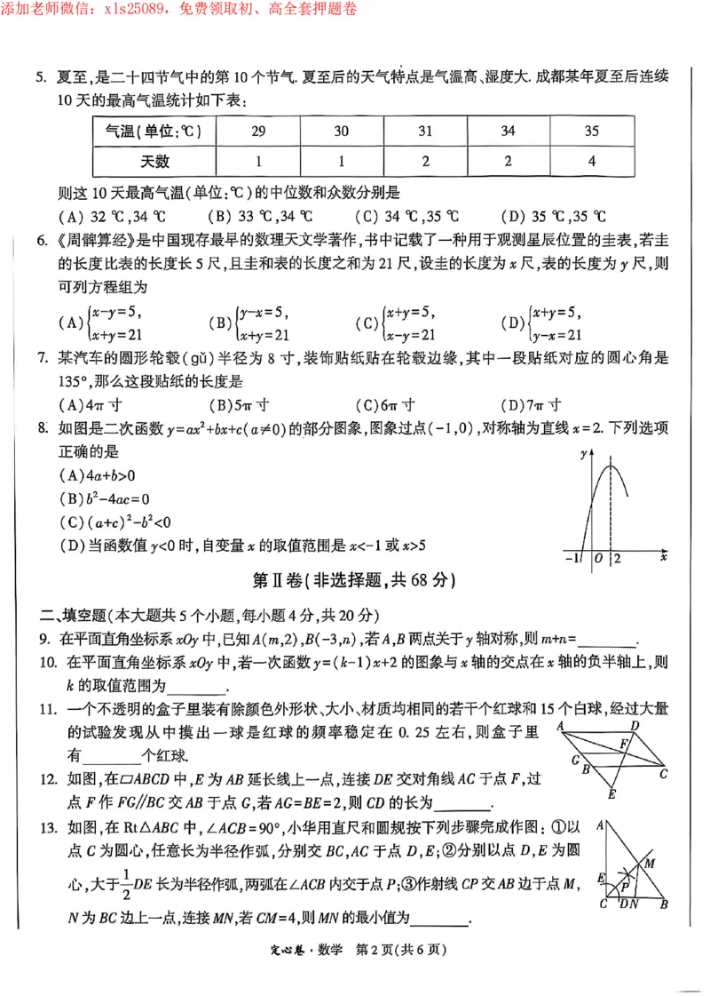 2025《万唯中考&bull;成都定心卷》数学试卷_初中资料合集_万唯2025版万唯中考《定心卷》全国地方版实时更新（已更11省）_2025万唯中考《定心卷》5科（成都）