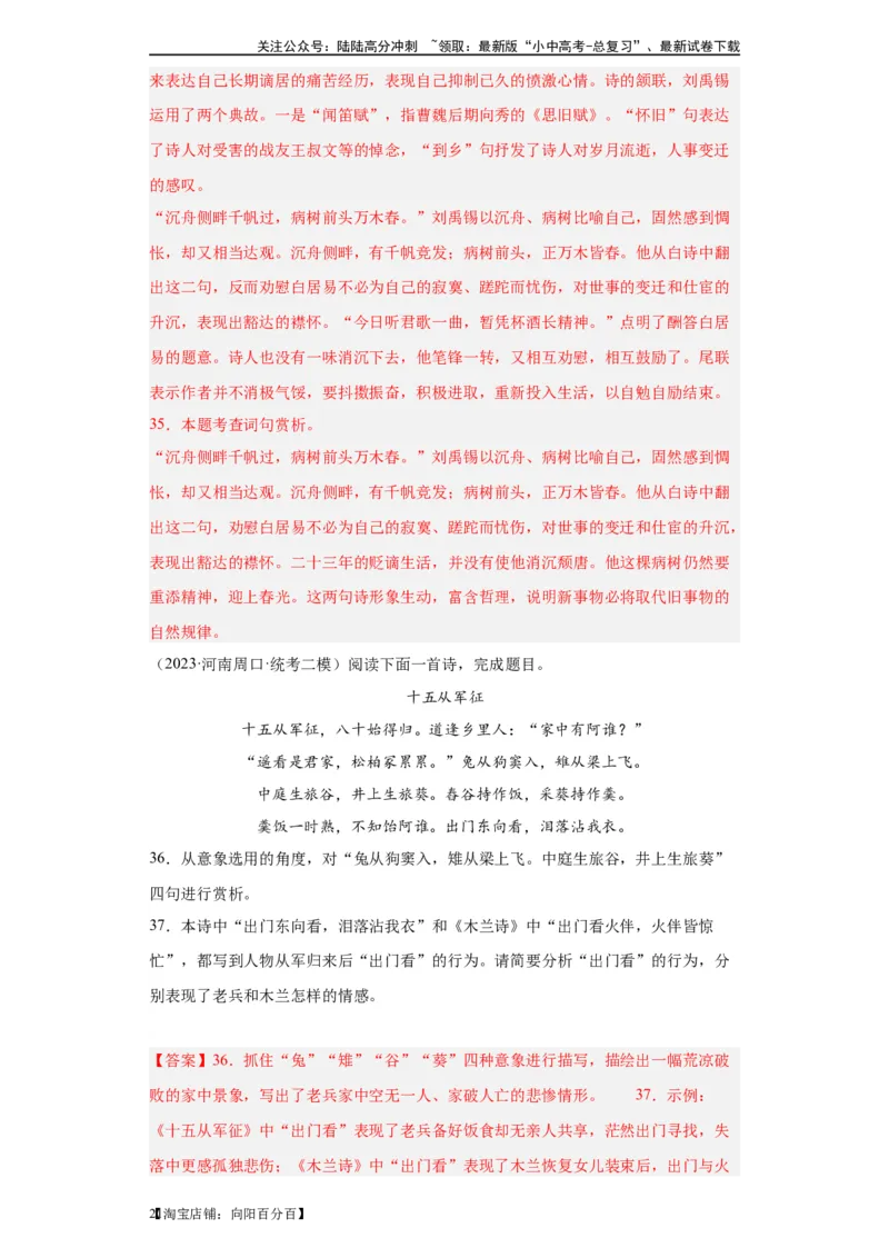 进阶练05古诗词中的意象（最新热点20题）-挑战中考备战2024年中考语文一轮总复习重难点全攻略（全国通用）（解析版）_02中考总复习（2026版更新中）_01-语文-中考总复习_一轮复习