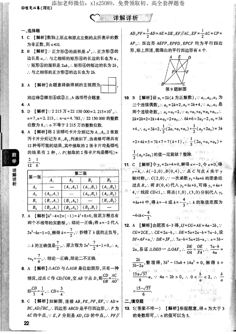 7科答案详解_初中资料合集_万唯2025版万唯中考《定心卷》全国地方版实时更新（已更11省）_2025万唯中考《定心卷》7科（河北）