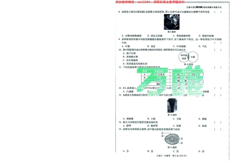 A42025版WW黑白卷生物白卷（加深）_初中资料合集_万唯2025万唯中考《黑白卷-地生》多地版本（已更12省）_2025《万唯中考&bull;黑白卷》地生（福建）_2025版《WW中考黑白卷》（FJ专版）生地