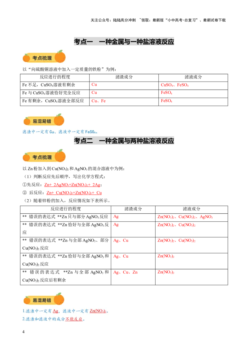 重难点突破03金属与盐溶液反应后滤液、滤渣分析（讲义）（解析版）_02中考总复习（2026版更新中）_05-化学-中考总复习_2025年中考复习资料_2025中考化学一轮复习讲义+课件_讲义