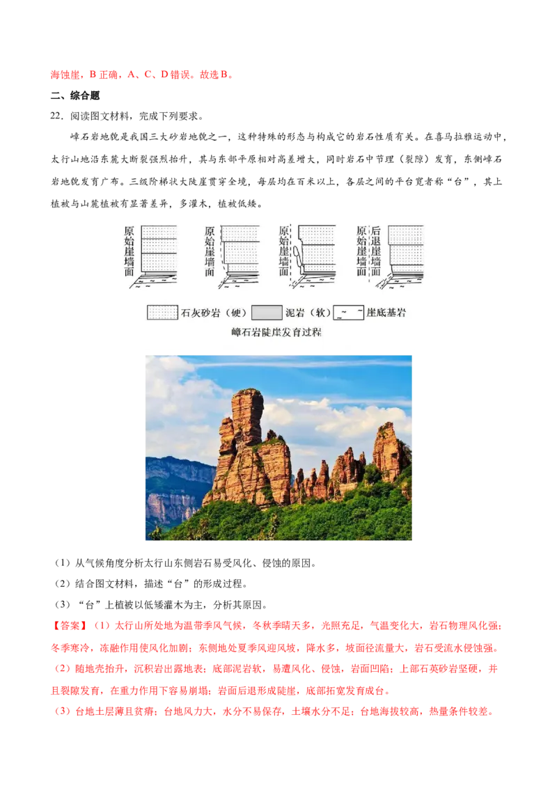 地理微考点：嶂石岩地貌的形成过程-备战2023年高考总复习地理微考点狙击与专项突破_9.2025地理总复习_2023年新高考复习资料_专项复习_备战2023年高考地理总复习微考点狙击与专项测练