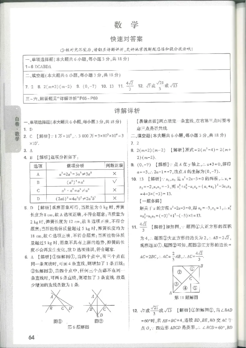 7科合订-答案详解详析_初中资料合集_2025《万唯中考&bull;黑白卷》多地方版（更30省）_2025《万唯中考&bull;黑白卷》7科全套（江西）_2025年万唯中考黑白卷化学江西地区