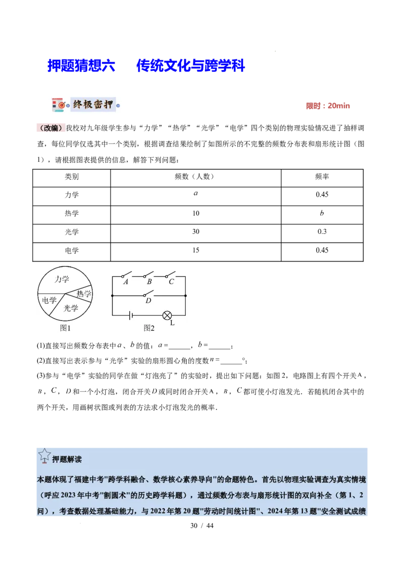 2025《中考数学&bull;终极押题猜想》福建(原卷版)_初中资料合集_2025中考数学《终极押题猜想》全国13地方版_2025《中考数学&bull;终极押题猜想》福建