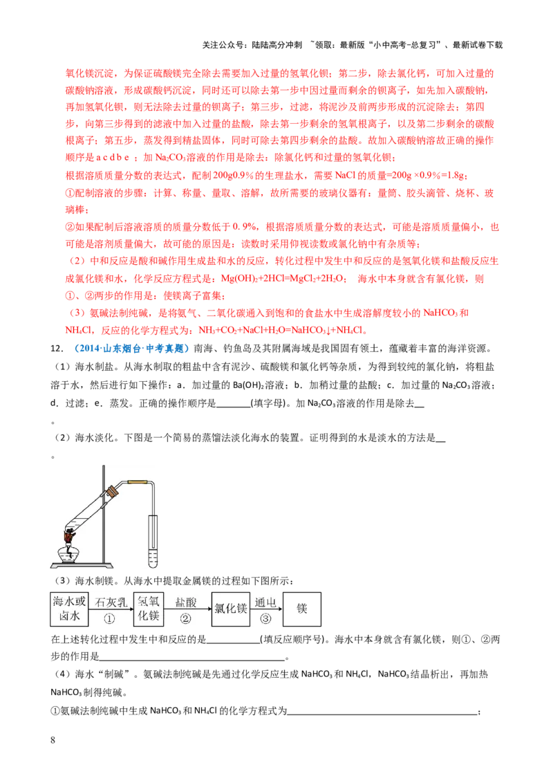 跨学科实践活动08海洋资源的综合利用与制盐（解析版）_02中考总复习（2026版更新中）_05-化学-中考总复习_2025年中考复习资料_跨学科实践备战2025年中考化学命题专项突破