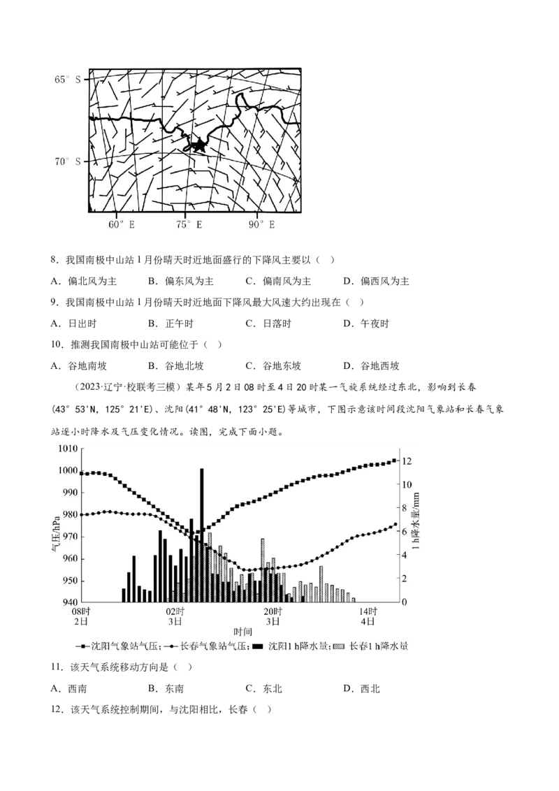 4.4大气的水平运动-备战2024年高考地理一轮复习微专题微考点专项训练（全国通用）（原卷版）_9.2025地理总复习_2024年新高考资料_3.2024专项复习