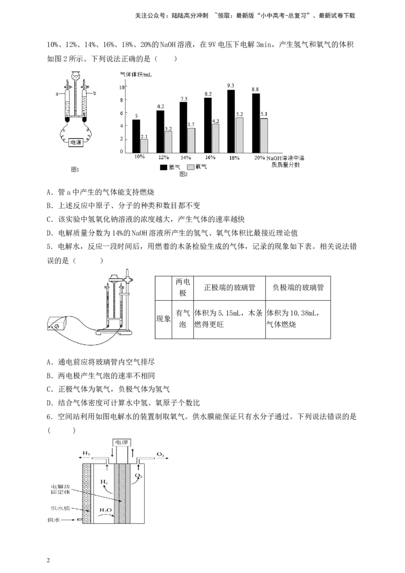考点提分训练（六）水的组成及变化_02中考总复习（2026版更新中）_05-化学-中考总复习_2026年中考复习（更新中）_中考化学满分密码：实验深度突破及考点提分训练