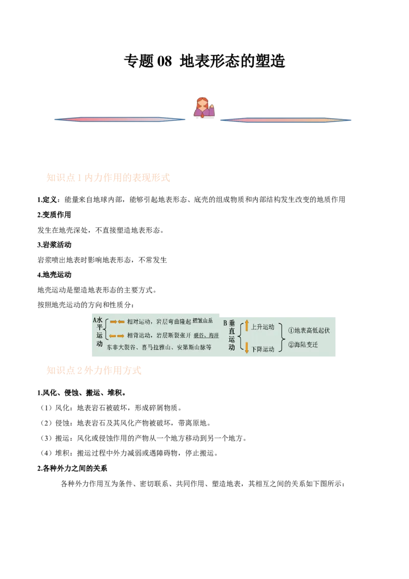 专题08地表形态-备战2023年高考地理一轮复习精讲精练（原卷版）_9.2025地理总复习_2023年新高考复习资料_一轮复习_备战2023年高考地理一轮复习精讲精练