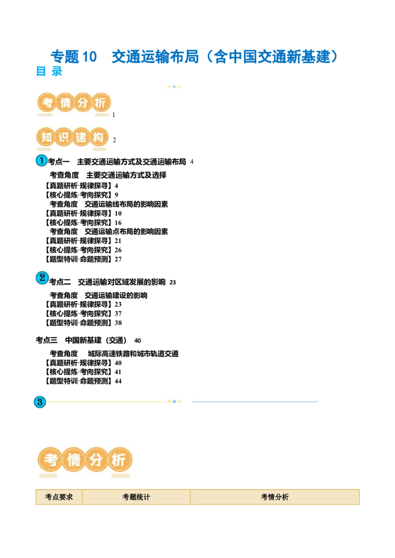 专题10交通运输布局（含中国交通新基建）（讲义）（解析版）_9.2025地理总复习_2024年新高考资料_2.2024二轮复习_2024年高考地理二轮复习讲练测（新教材新高考）