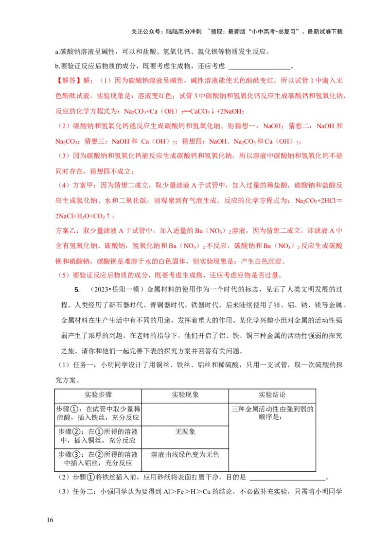 精练11化学实验探究（解析版）_02中考总复习（2026版更新中）_05-化学-中考总复习_2024年中考复习资料_二轮复习资料_2024年中考化学二轮题型突破限时精练