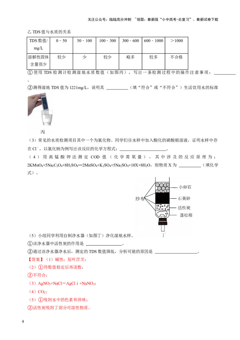 跨学科实践活动03水质检测及自制净水器（解析版）_02中考总复习（2026版更新中）_05-化学-中考总复习_2025年中考复习资料_跨学科实践备战2025年中考化学命题专项突破