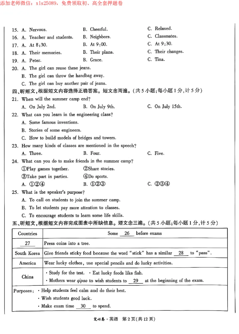 2025《万唯中考&bull;成都定心卷》英语试卷_初中资料合集_万唯2025版万唯中考《定心卷》全国地方版实时更新（已更11省）_2025万唯中考《定心卷》5科（成都）