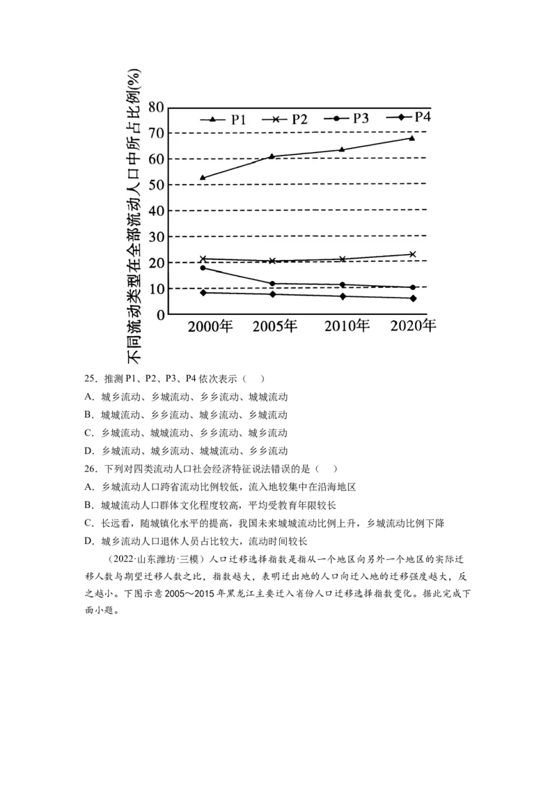 人口（原卷版）-2023届高三地理一轮复习选择题暑期分专题训练_9.2025地理总复习_赠品通用版（老高考）复习资料_一轮复习