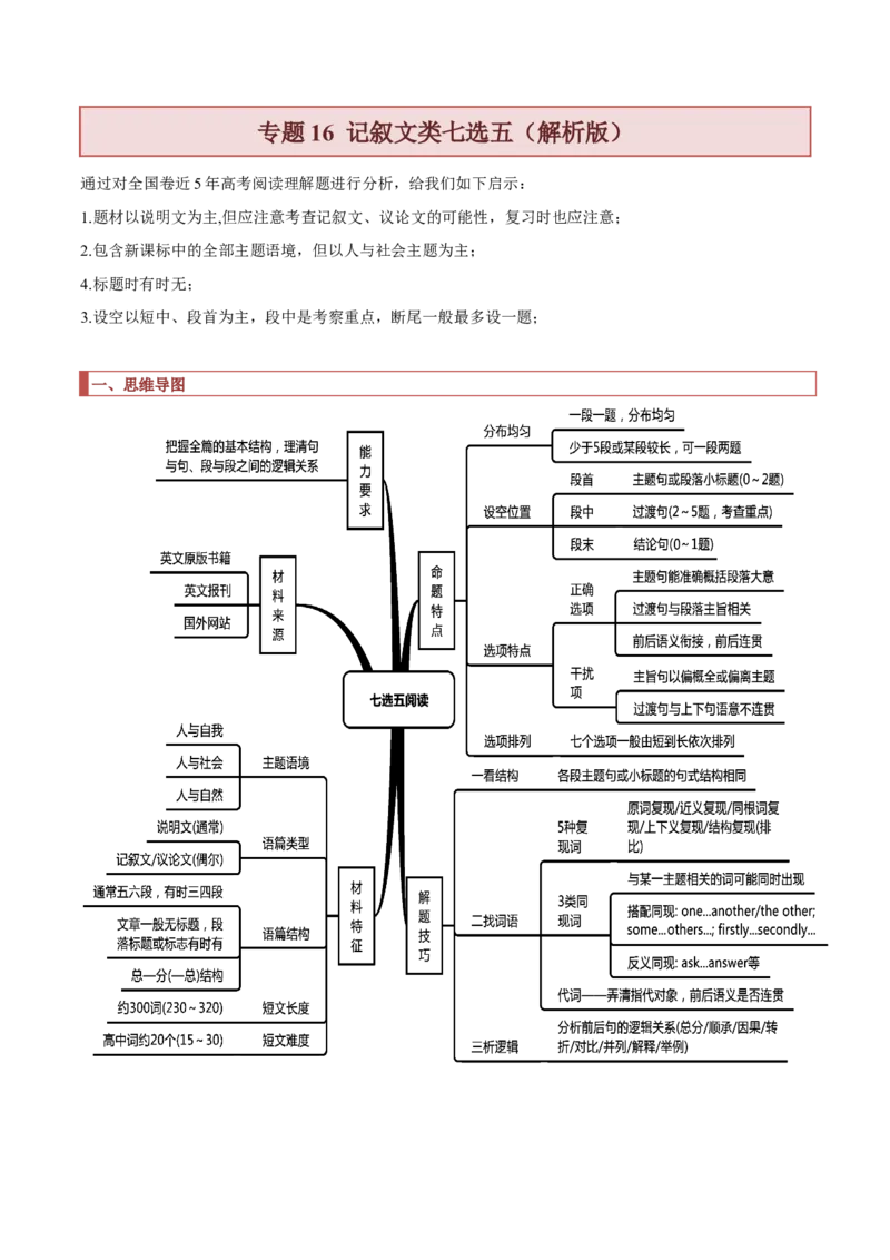 专题16记叙文类七选五（解析版）_3.2025英语总复习_2023年新高考资料_二轮复习_2023年高考英语毕业班二轮热点题型归纳与变式演练（新高考专用）288150943