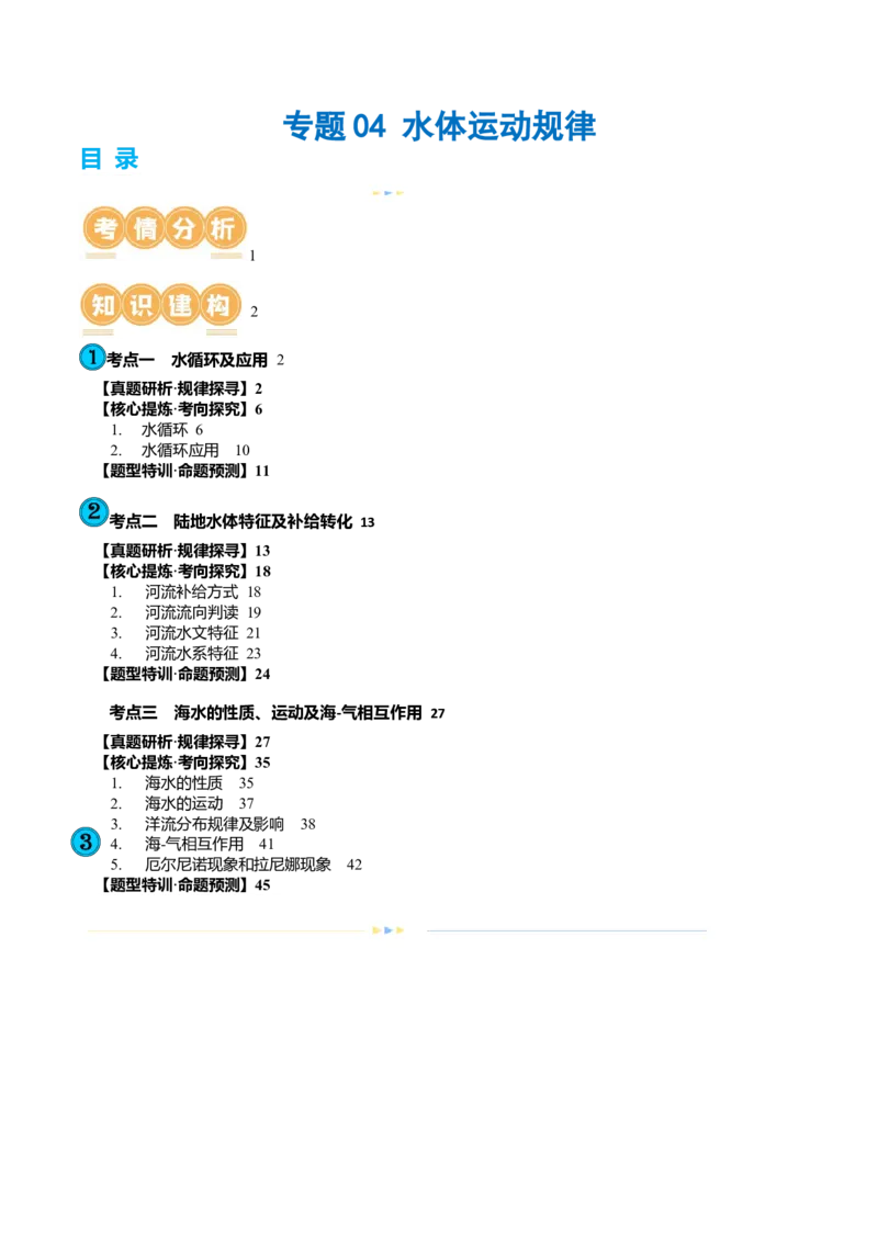 专题04水体运动规律（讲义）（原卷版）_9.2025地理总复习_2024年新高考资料_2.2024二轮复习_2024年高考地理二轮复习讲练测（新教材新高考）