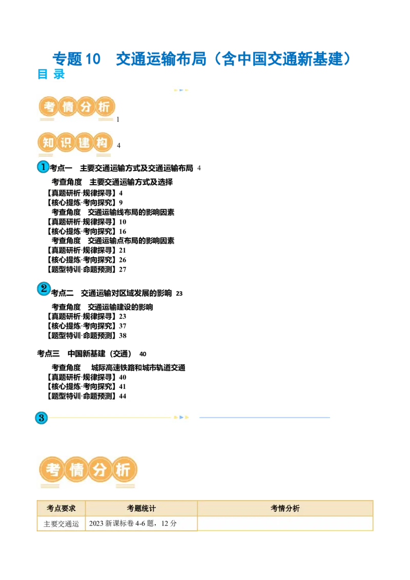 专题10交通运输布局（含中国交通新基建）（讲义）（原卷版）_9.2025地理总复习_2024年新高考资料_2.2024二轮复习_2024年高考地理二轮复习讲练测（新教材新高考）