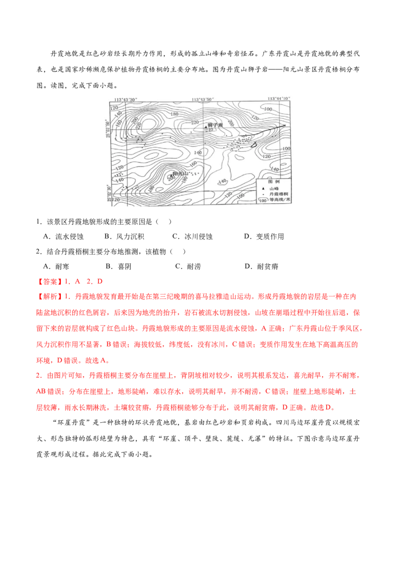 地理微考点：丹霞地貌的形成过程图-备战2023年高考总复习地理微考点狙击与专项突破_9.2025地理总复习_2023年新高考复习资料_专项复习_备战2023年高考地理总复习微考点狙击与专项测练