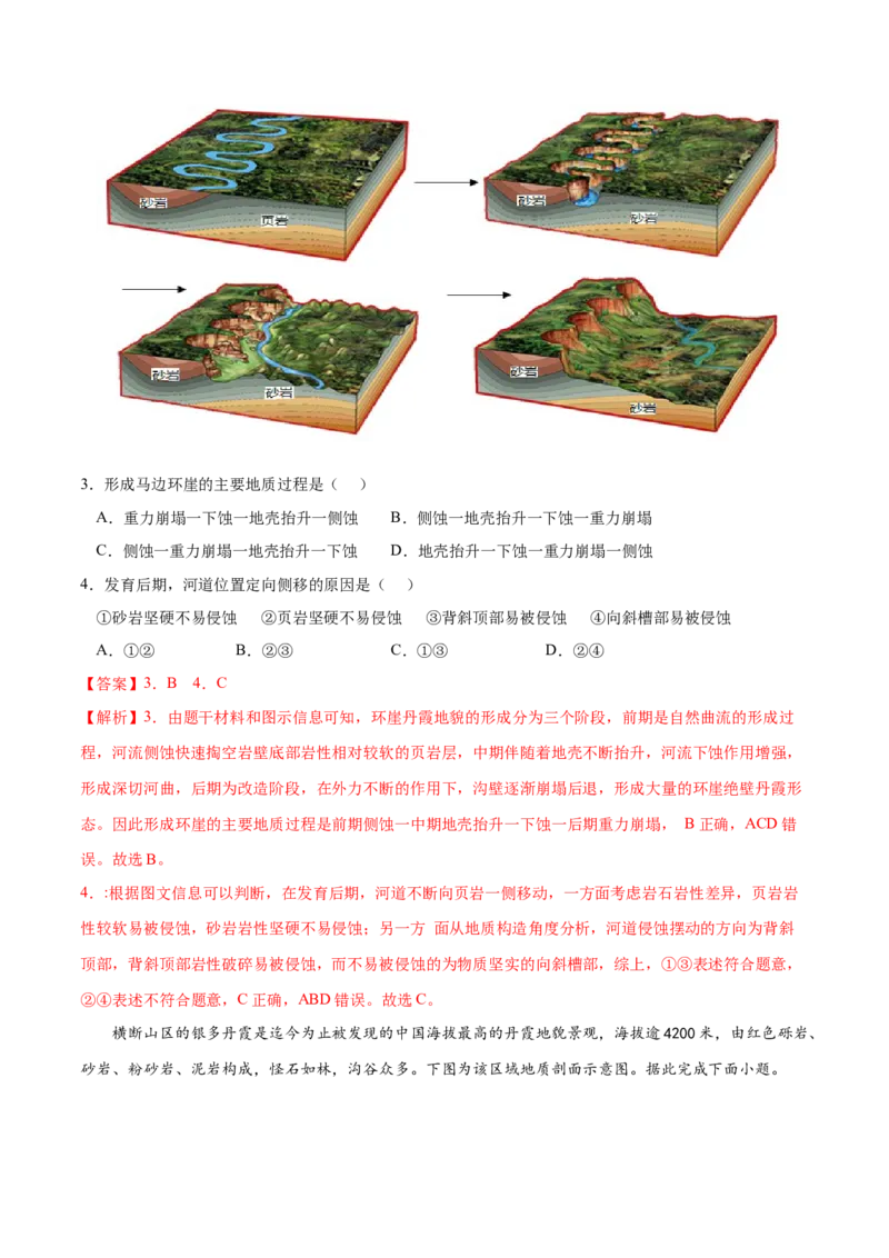 地理微考点：丹霞地貌的形成过程图-备战2023年高考总复习地理微考点狙击与专项突破_9.2025地理总复习_2023年新高考复习资料_专项复习_备战2023年高考地理总复习微考点狙击与专项测练