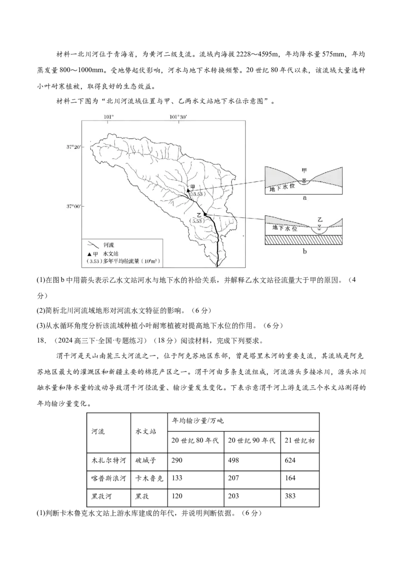 专题21中国的河流与湖泊（专项训练）-必刷题2025年高考地理一轮复习区域地理专项训练（原卷版）_9.2025地理总复习_2025年新高考资料_一轮复习