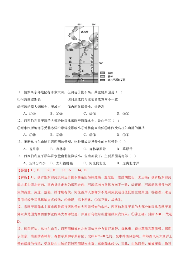 专题12俄罗斯（专项训练）-必刷题2025年高考地理一轮复习区域地理专项训练（解析版）_9.2025地理总复习_2025年新高考资料_一轮复习