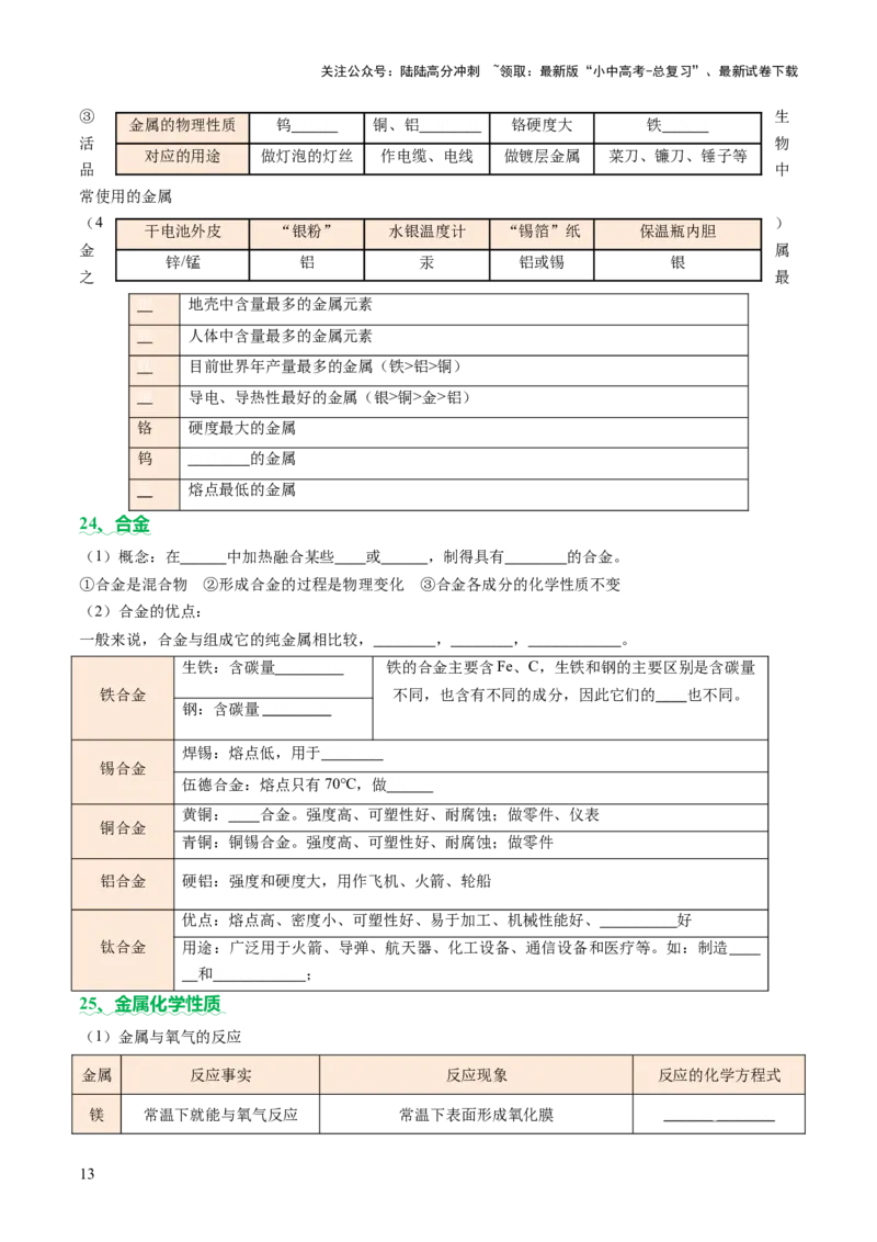 速记三中考必考核心知识（讲练）（原卷版）_02中考总复习（2026版更新中）_05-化学-中考总复习_2025年中考复习资料_2025中考二轮课件ppt+讲义+练习化学_讲义+练习