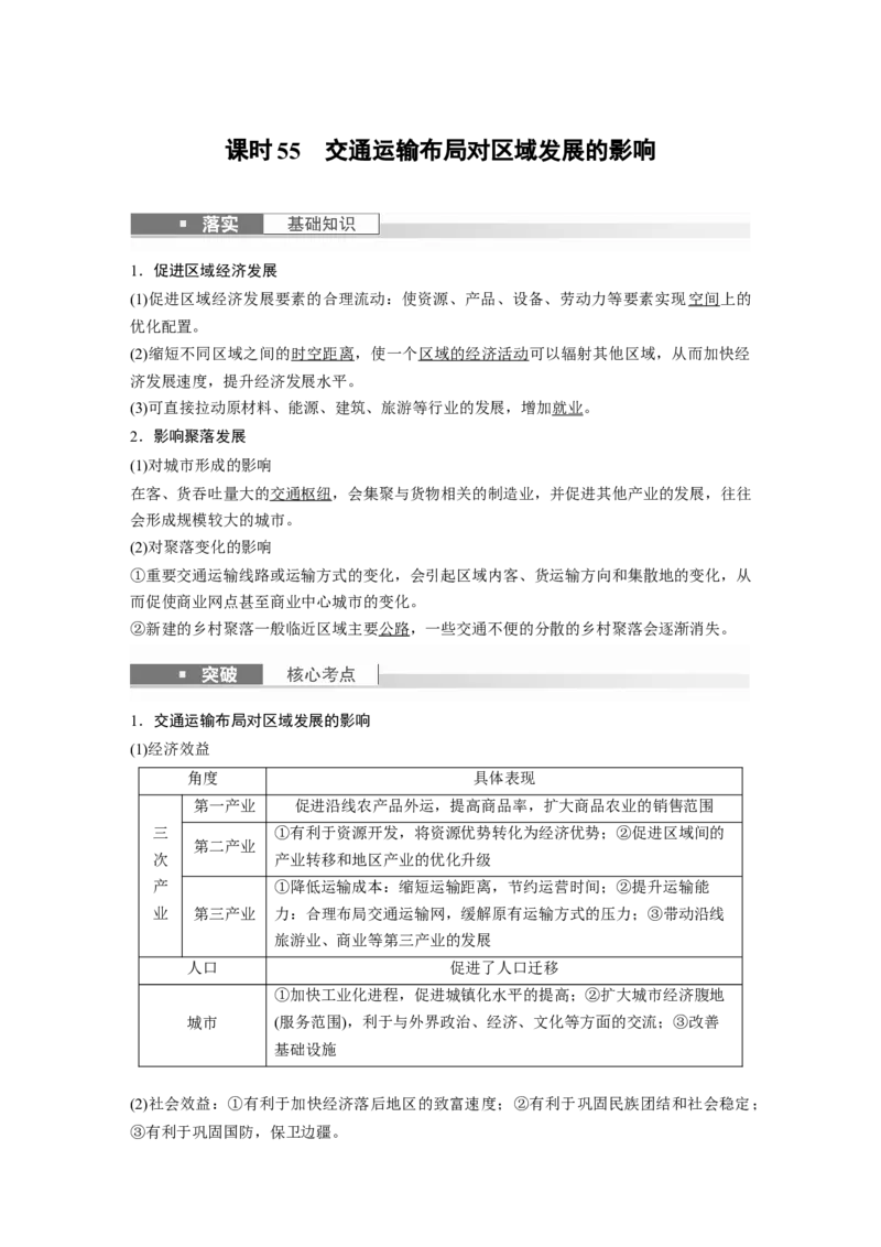 2024年高考地理一轮复习（新人教版）第2部分　第4章　课时55　交通运输布局对区域发展的影响_9.2025地理总复习_2024年新高考资料_1.2024一轮复习_2024年高考地理一轮复习讲义（新人教版）