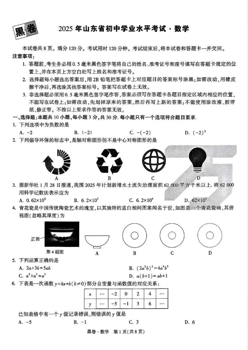 数学黑卷_初中资料合集_2025《万唯中考&bull;黑白卷》多地方版（更30省）_2025《万唯中考&bull;黑白卷》语文、数学、物理、化学、道法（山东）_数学