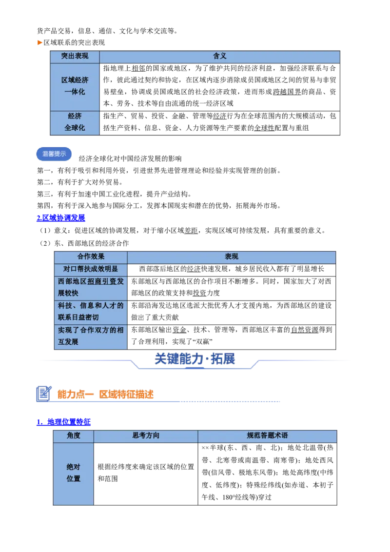 专题18认识区域（思维导图3大知识点3个能力拓展）-上好课2025年高考地理一轮复习知识清单[h][46690041]_9.2025地理总复习_2025年新高考资料_一轮复习_2025年高考地理一轮复习知识清单