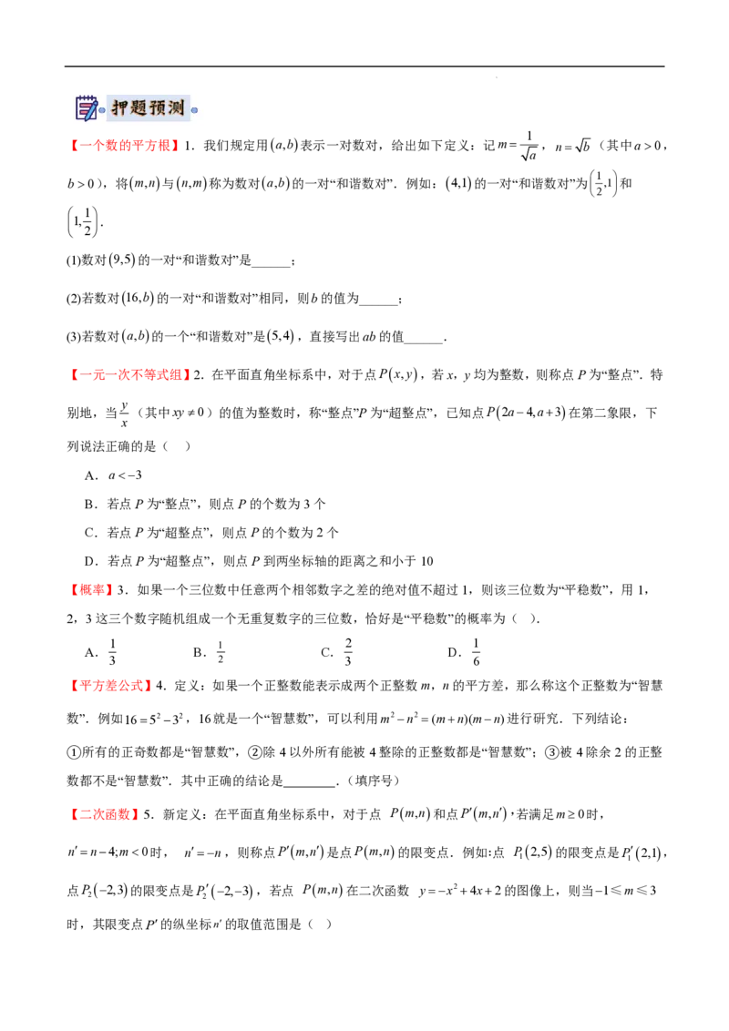 2025《中考数学&bull;终极押题猜想》山东(原卷版)_初中资料合集_2025中考数学《终极押题猜想》全国13地方版_2025《中考数学&bull;终极押题猜想》山东