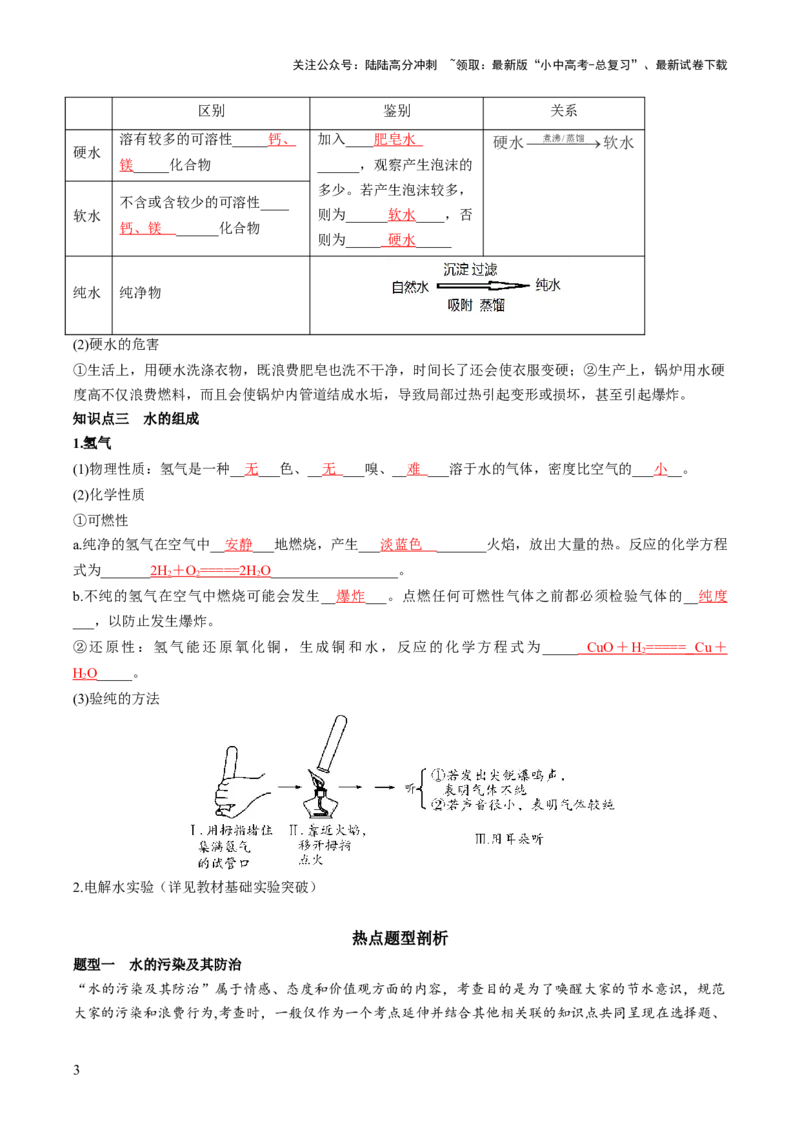 第四单元自然界的水第1讲-大单元复习2024年中考化学一轮复习必考知识梳理与考法点拨（人教版）（教师版）_02中考总复习（2026版更新中）_05-化学-中考总复习_2024年中考复习资料