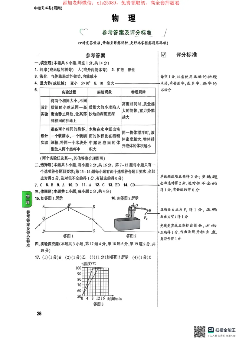 2025年河南中考万唯定心卷物理答案_初中资料合集_万唯2025版万唯中考《定心卷》全国地方版实时更新（已更11省）_2025万唯中考《定心卷》7科（河南）