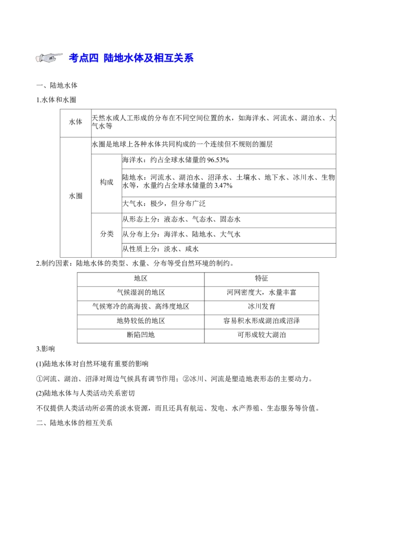 专题5地球上的水（讲义）（原卷版）_9.2025地理总复习_2024年新高考资料_3.2024专项复习_备战2024年高考地理总复习专题考点+微专题集成讲练辑