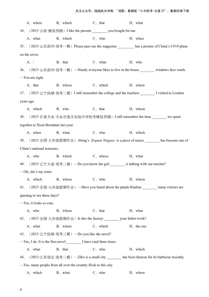 综合练13定语从句100题（六类题型全囊括）-口袋书2024年中考英语一轮复习知识清单（全国通用）（解析版）_02中考总复习（2026版更新中）_03-英语-中考总复习_2024年中考复习资料