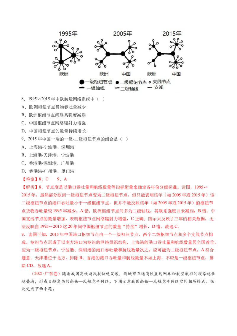 专题10交通运输布局（含中国交通新基建）（练习）（解析版）_9.2025地理总复习_2024年新高考资料_2.2024二轮复习_2024年高考地理二轮复习讲练测（新教材新高考）