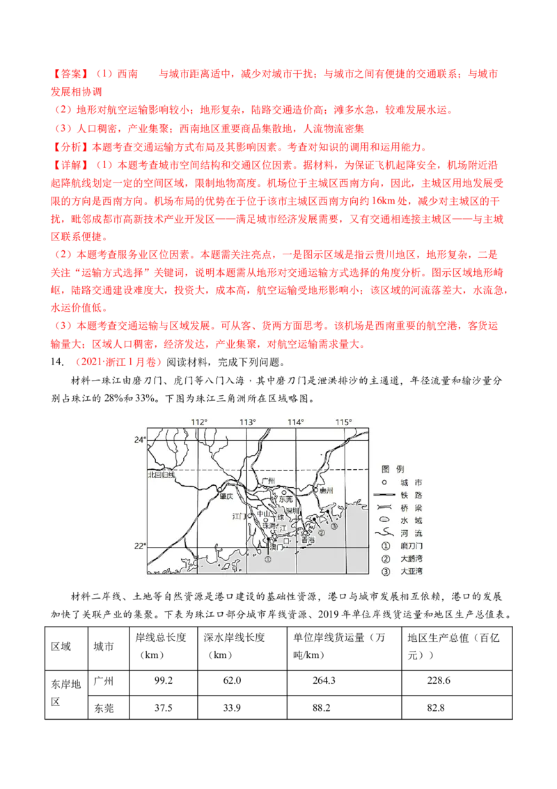 专题10交通运输布局（含中国交通新基建）（练习）（解析版）_9.2025地理总复习_2024年新高考资料_2.2024二轮复习_2024年高考地理二轮复习讲练测（新教材新高考）
