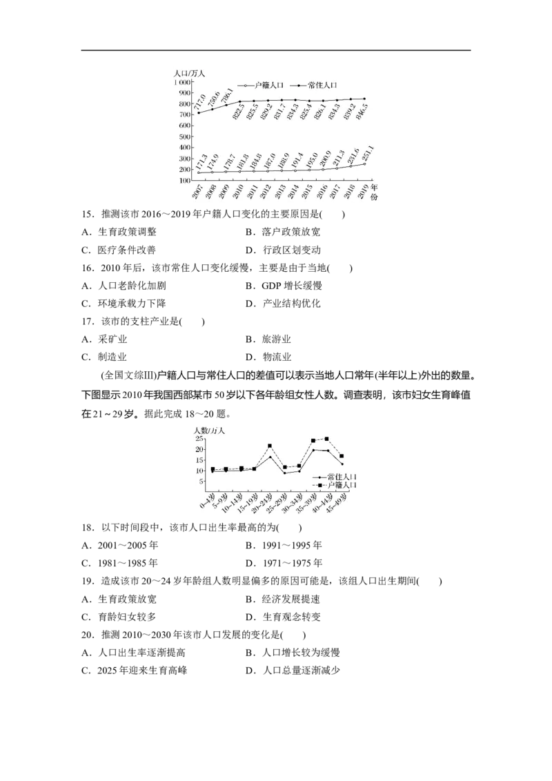 专题5　主题8　人口变化_9.2025地理总复习_2025年新高考资料_二轮复习_2025年高考地理二轮复习讲义+专题强化练（学生版）_专题强化练