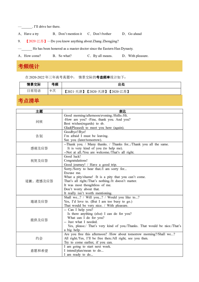 专题16情境交际（原卷版）_3.2025英语总复习_2023年新高考资料_一轮复习_备战2023年高考英语一轮复习考点微专题（新高考专用）_一、语法与语法填空
