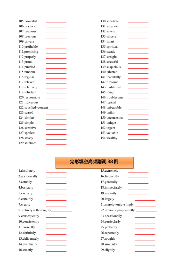 专题33高考完形填空神仙单词123例及高频词语篇训练原卷版_3.2025英语总复习_2025年新高考资料_一轮复习_2025年高考英语一轮复习知识清单
