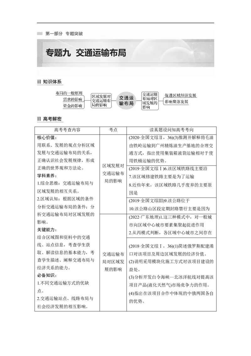 第1部分专题9考点1　区域发展对交通运输布局的影响_9.2025地理总复习_2023年新高考复习资料_二轮复习_2023年高考地理二轮复习讲义+课件（新高考版）_学生版_大二轮专题复习讲义