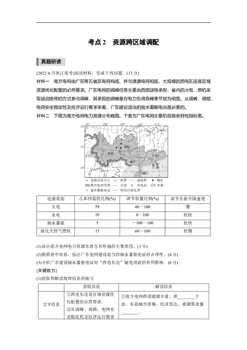 第1部分专题12考点2　资源跨区域调配_9.2025地理总复习_2023年新高考复习资料_二轮复习_2023年高考地理二轮复习讲义+课件（新高考版）_2023年高考地理二轮复习讲义（新高考版）_学生版
