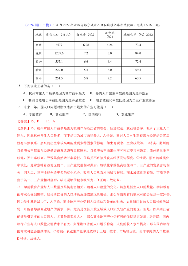 押题01人口与城镇-备战2024年高考地理临考题型押题（辽宁卷）（解析版）_9.2025地理总复习_2024年新高考资料_5.2024三轮冲刺_备战2024年高考地理临考题号押题（辽宁卷）323128912