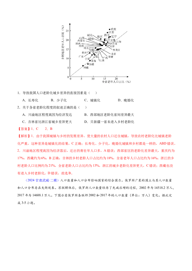 押题01人口与城镇-备战2024年高考地理临考题型押题（辽宁卷）（解析版）_9.2025地理总复习_2024年新高考资料_5.2024三轮冲刺_备战2024年高考地理临考题号押题（辽宁卷）323128912