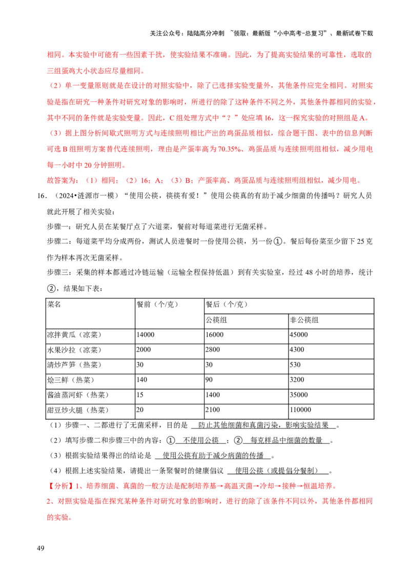 题型突破五实验探究题（解析版）_02中考总复习（2026版更新中）_08-生物-中考总复习_2024年中考复习资料_三轮复习_查漏补缺2024年中考生物复习冲刺过关（全国通用）_查补能力&middot;提升练