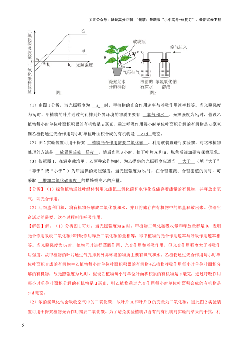 题型突破五实验探究题（解析版）_02中考总复习（2026版更新中）_08-生物-中考总复习_2024年中考复习资料_三轮复习_查漏补缺2024年中考生物复习冲刺过关（全国通用）_查补能力&middot;提升练