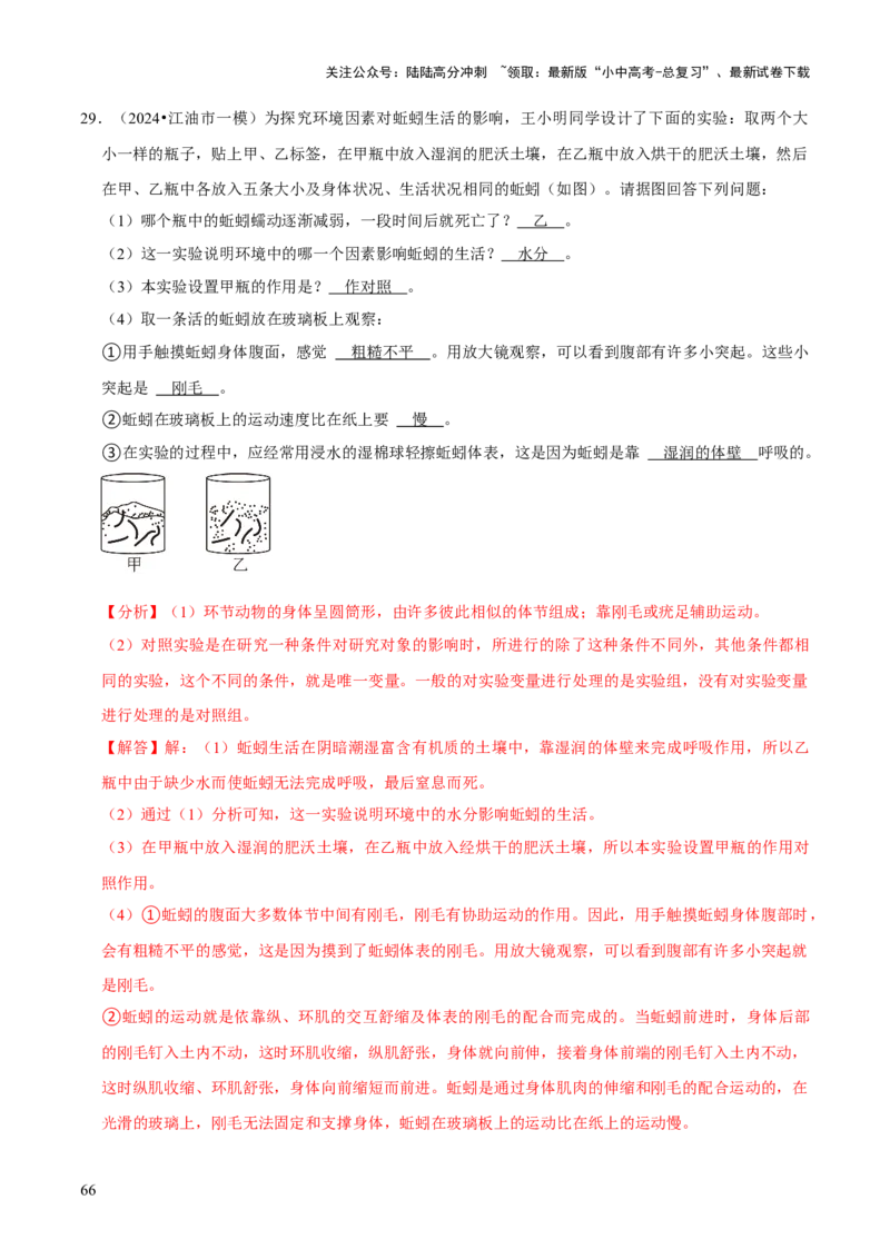 题型突破五实验探究题（解析版）_02中考总复习（2026版更新中）_08-生物-中考总复习_2024年中考复习资料_三轮复习_查漏补缺2024年中考生物复习冲刺过关（全国通用）_查补能力&middot;提升练