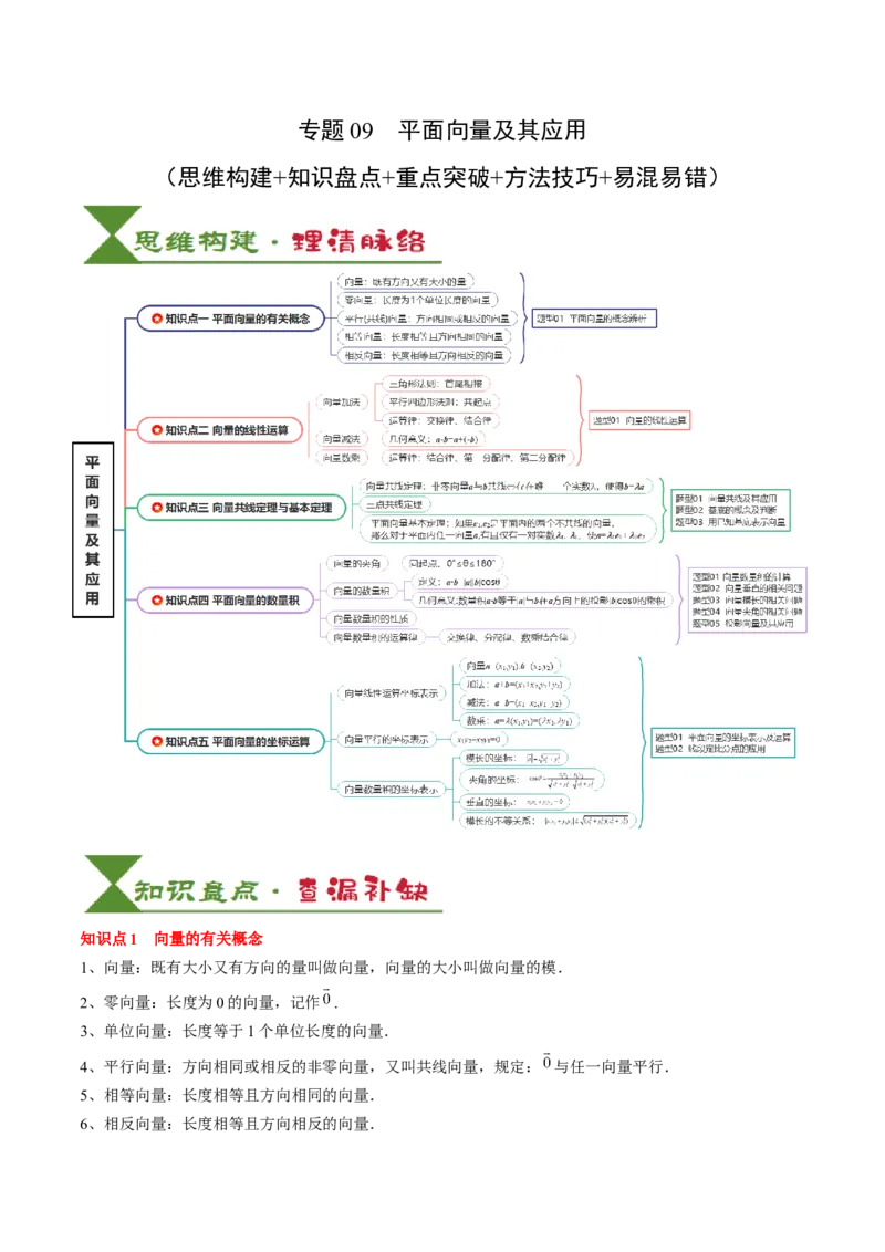 专题09平面向量及其应用（5知识点+4重难点+8方法技巧+6易错易混）（解析版）_2.2025数学总复习_2025年新高考资料_一轮复习_2025年高考数学一轮复习知识清单_知识必备&middot;夯基础